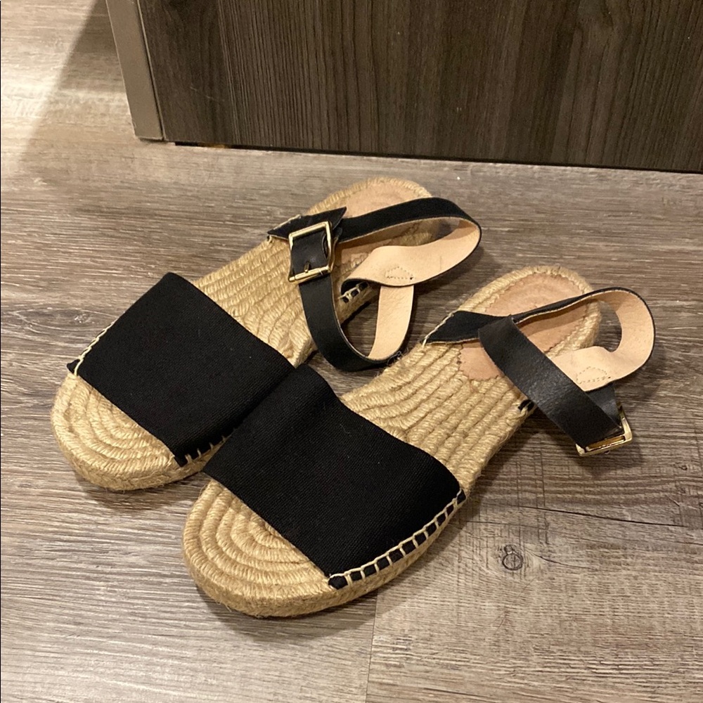 J. Crew black and Tan Espadrille Shoes with Jute Sole - Picture 2 of 4